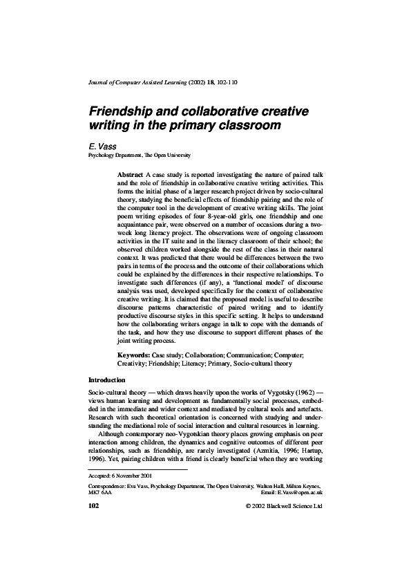 Friendship and collaborative creative writing in the primary classroom image