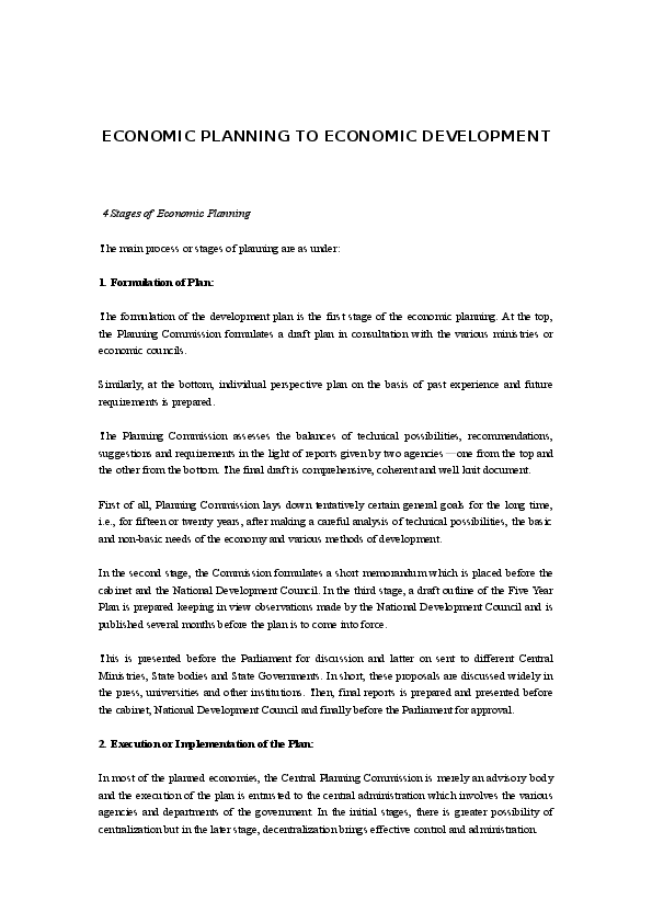 Doc Economic Planning To Economic Development 4 Stages Of Economic Planning Mg Sv Academia Edu