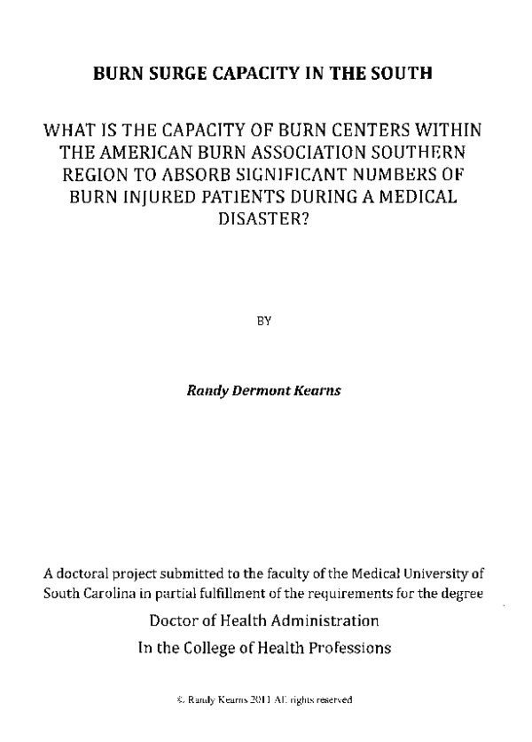 (PDF) BURN SURGE CAPACITY IN THE SOUTH WHAT IS THE CAPACITY OF BURN