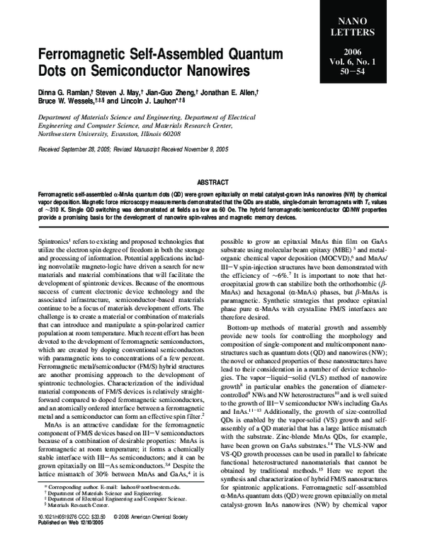 (PDF) Ferromagnetic Self-Assembled Quantum Dots on Semiconductor Nanowires