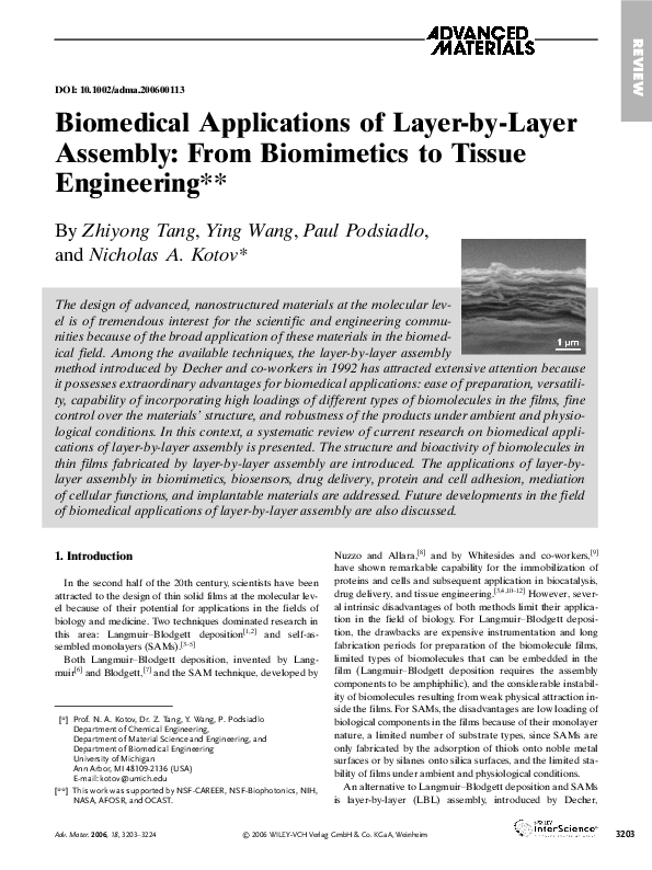 (PDF) Biomedical Applications of Layer-by-Layer Assembly: From ...