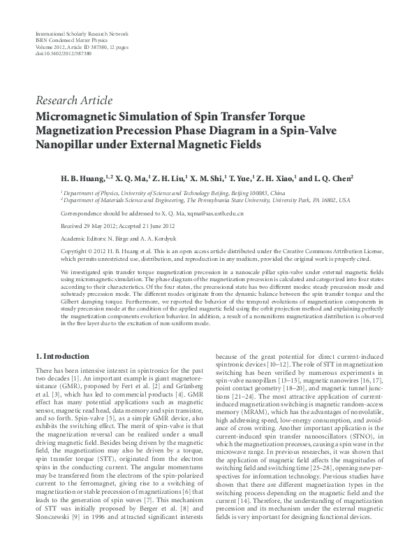 (PDF) Micromagnetic simulation of spin transfer torque switching by ...