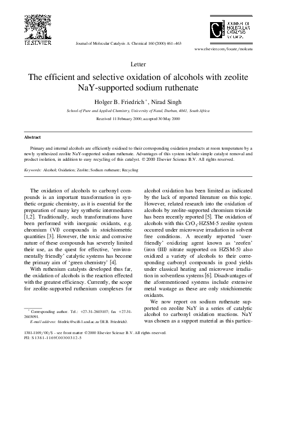 (PDF) The efficient and selective oxidation of alcohols with zeolite ...