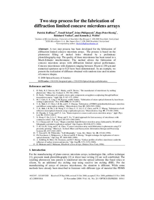 (PDF) Two step process for the fabrication of diffraction limited ...