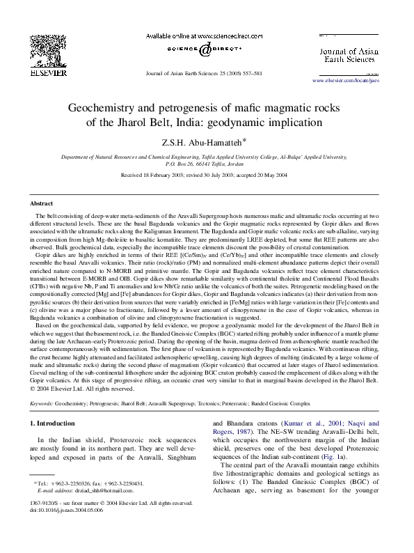 (PDF) Geochemistry and petrogenesis of mafic magmatic rocks of the ...