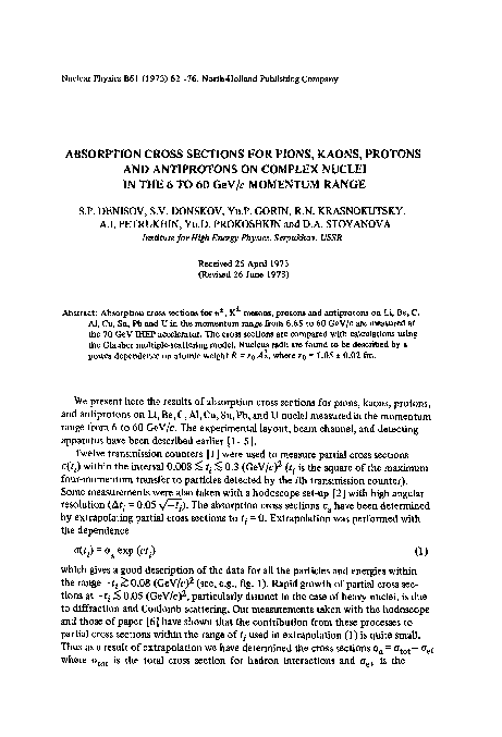 (PDF) Absorption cross sections for pions, kaons, protons and ...