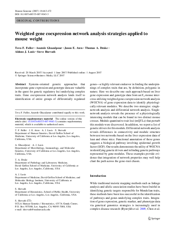 (PDF) Weighted gene coexpression network analysis strategies applied to ...