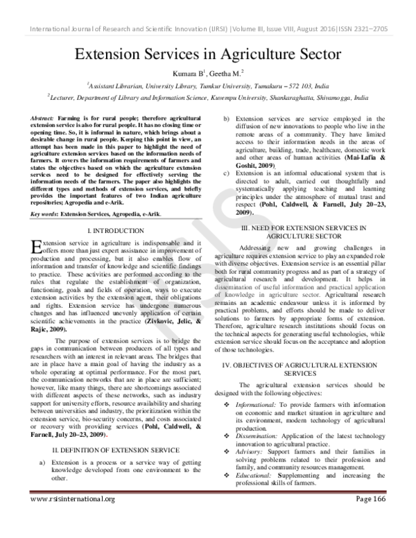 (PDF) Extension Services in Agriculture Sector RSIS International