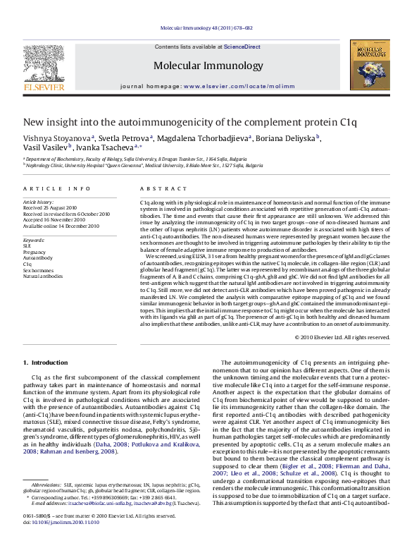 (PDF) New insight into the autoimmunogenicity of the complement protein C1q