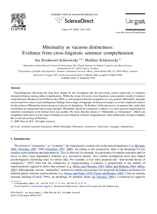 (PDF) Minimality as vacuous distinctness Evidence from cross