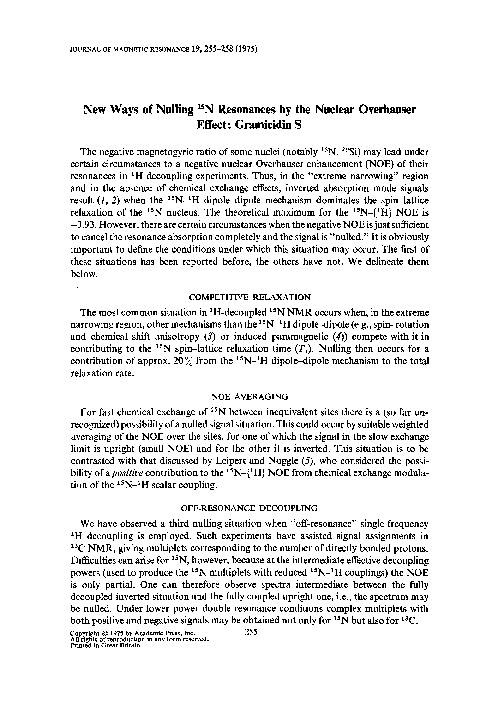 (PDF) New ways of nulling 15N resonances by the nuclear overhauser ...