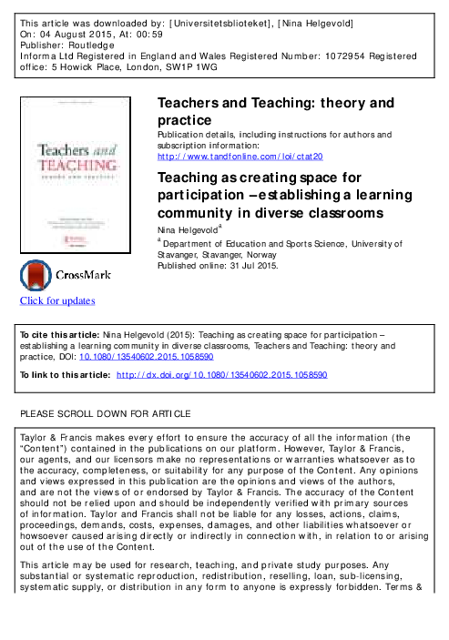(PDF) Teaching as creating space for participation – establishing a ...