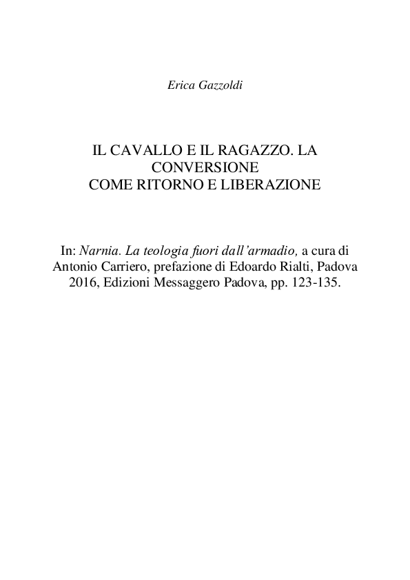 (PDF) Il cavallo e il ragazzo. La conversione come ritorno e liberazione