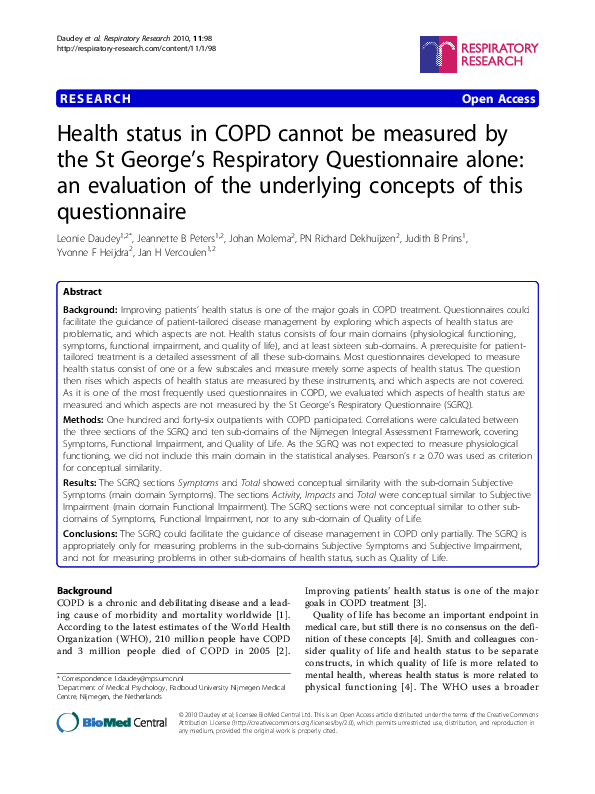 (PDF) Health status in COPD cannot be measured by the St George's ...