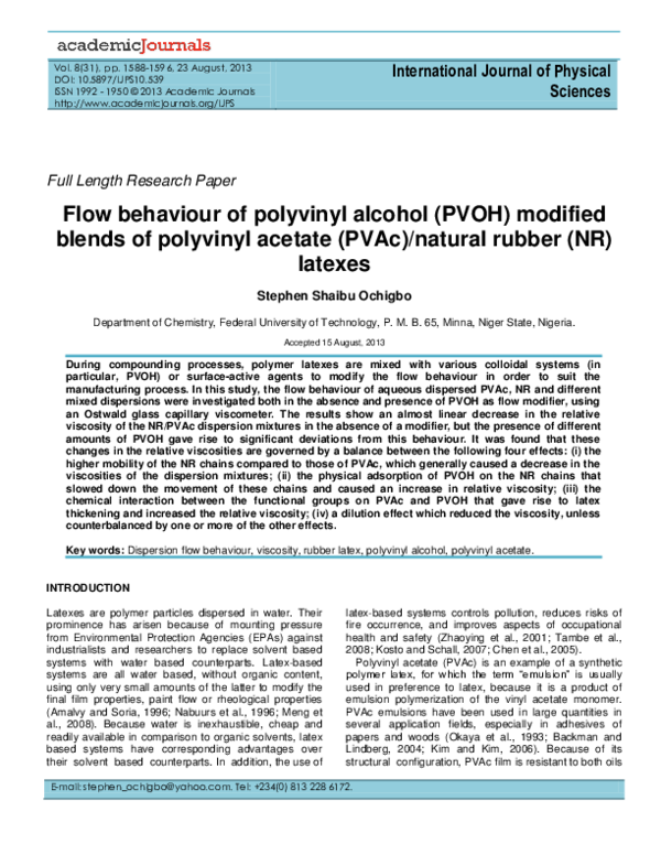 (PDF) Flow behaviour of polyvinyl alcohol (PVOH) modified blends of