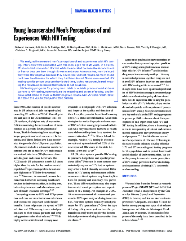 (PDF) Young Incarcerated Men's Perceptions of and Experiences With HIV ...