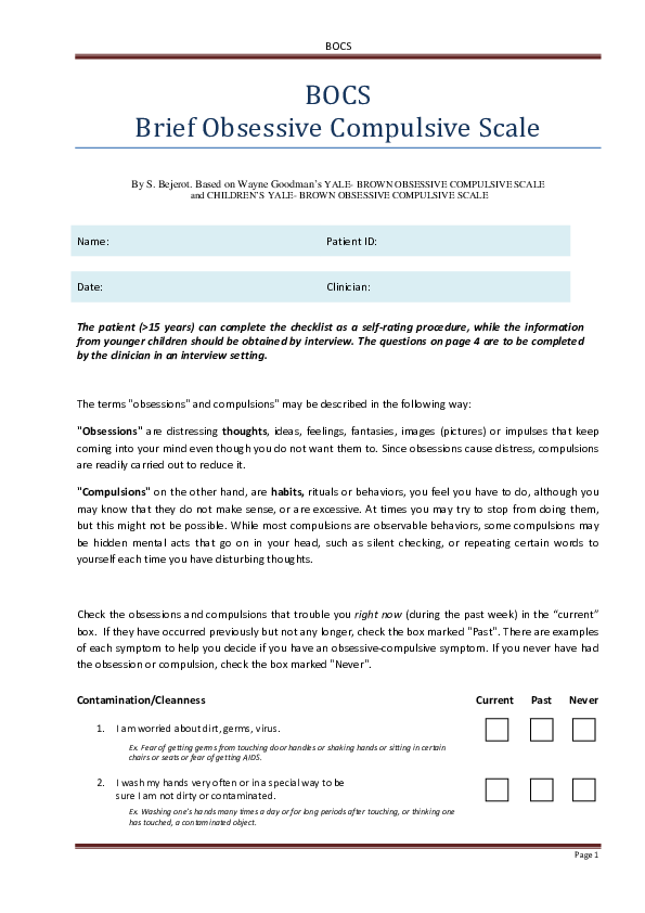 (PDF) Brief Obsessive-Compulsive Scale (BOCS): Rating form, English
