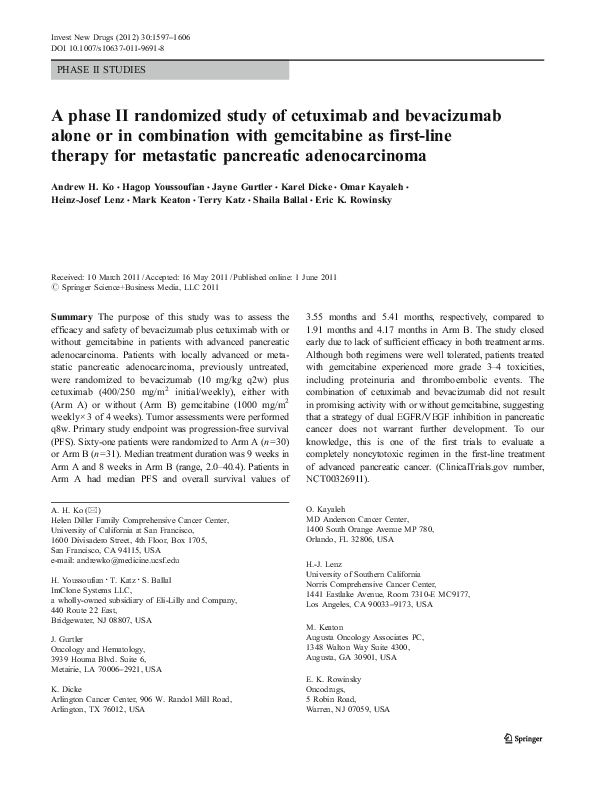 (PDF) A phase II randomized study of cetuximab and bevacizumab alone or ...