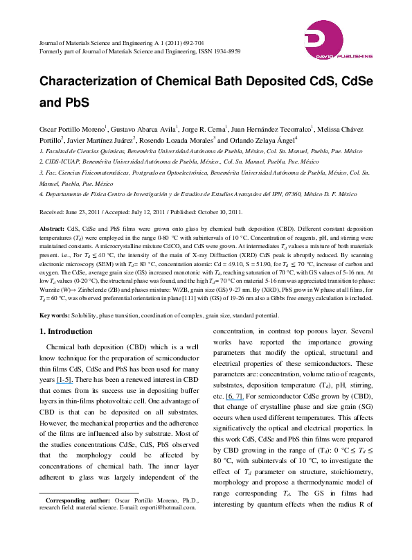 (PDF) Characterization of chemical bath deposited CdS, CdSe and PbS