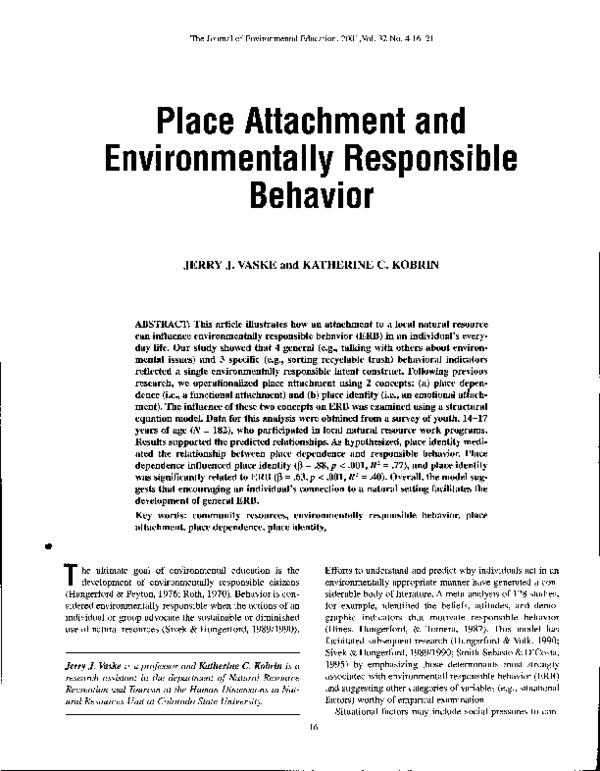 Tripartite model of place attachment picture