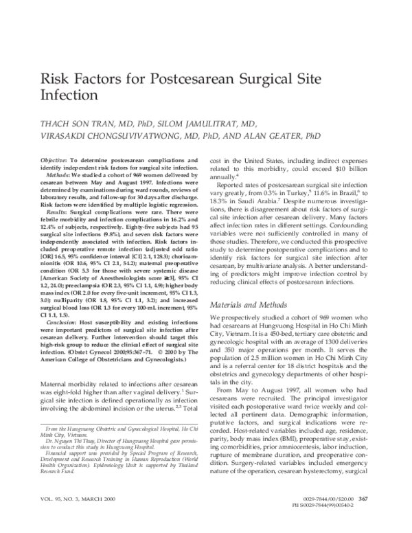 (PDF) Risk factors for postcesarean surgical site infection 1 1 Dr ...