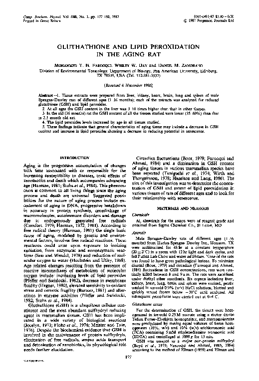 (PDF) Gluthathione and lipid peroxidation in the aging rat