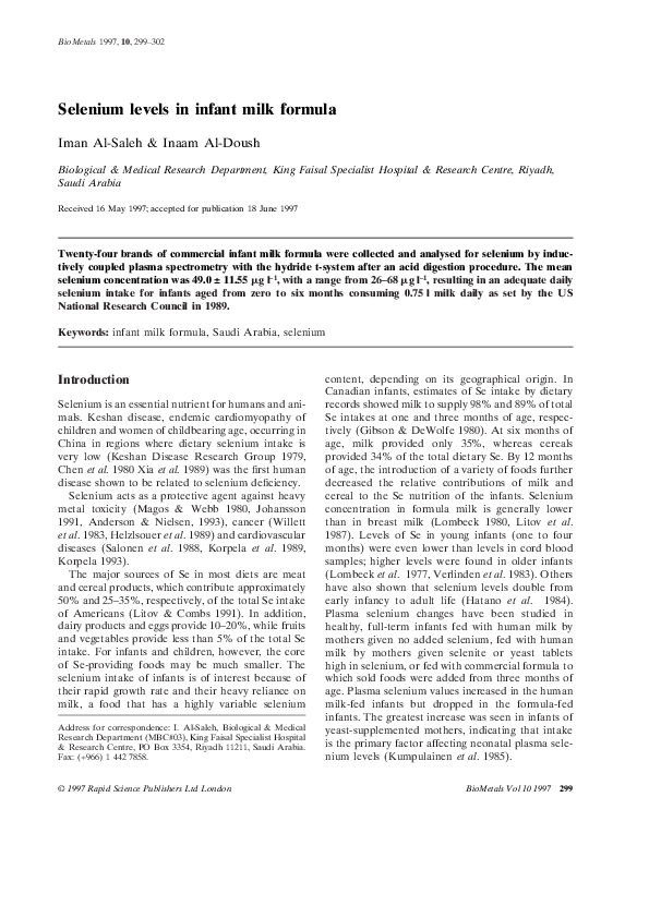 (PDF) Selenium levels in infant milk formula