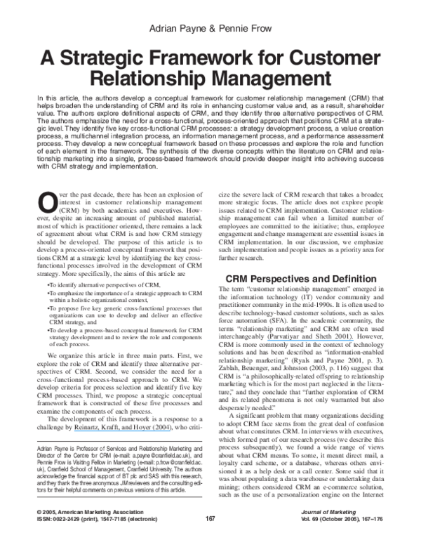 (PDF) A Strategic Framework for Customer Relationship Management