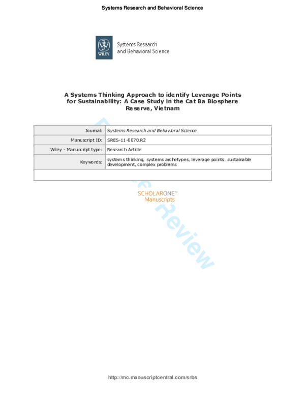 (PDF) A Systems Thinking Approach to identify Leverage Points for ...