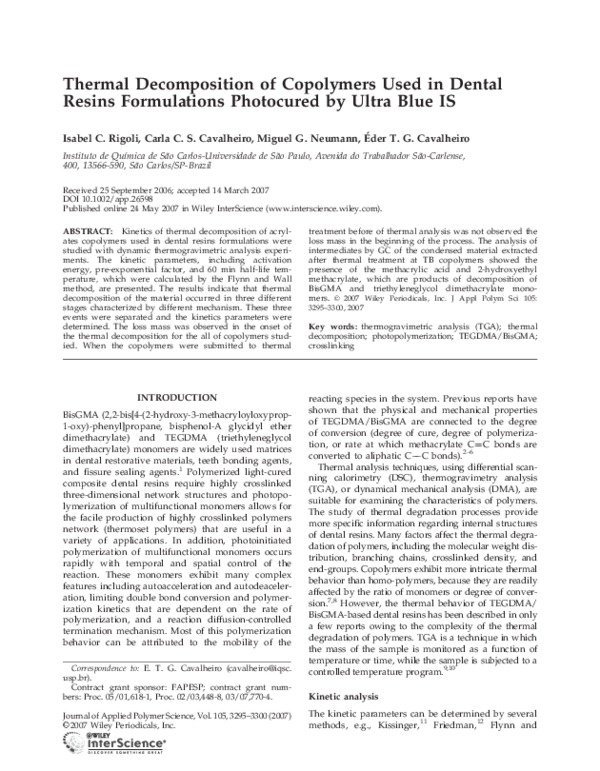 (PDF) Thermal of copolymers used in dental resins