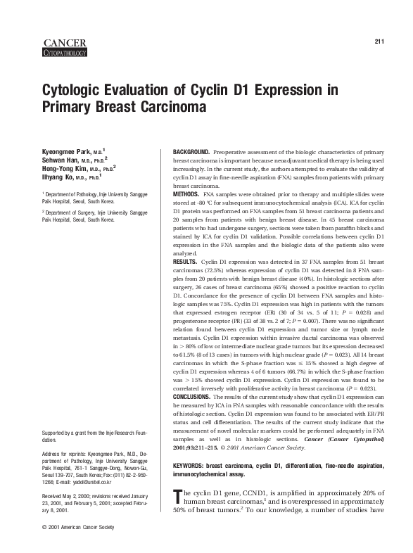 (PDF) Cytologic evaluation of cyclin D1 expression in primary breast ...