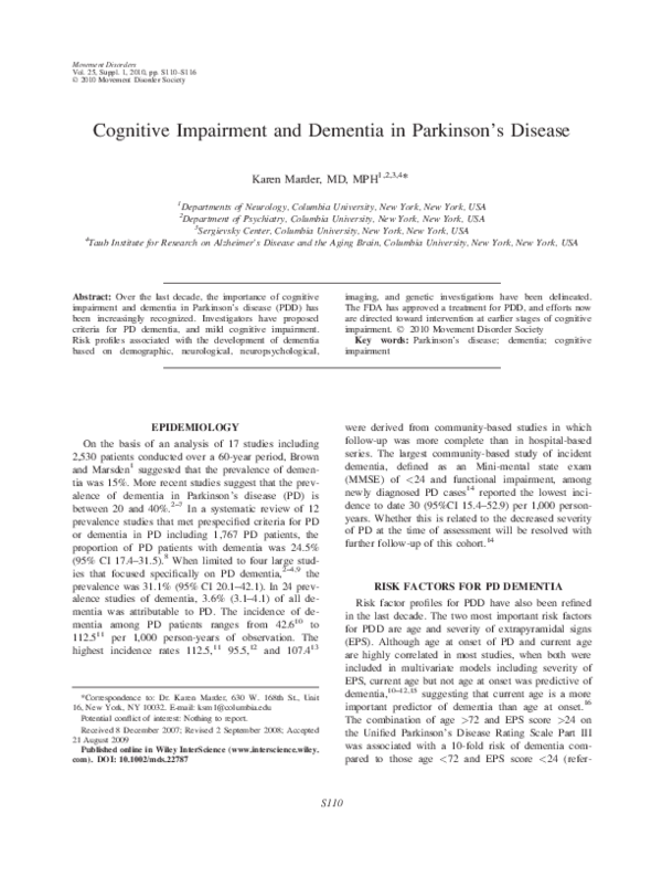 (PDF) Cognitive Impairment and Dementia in Parkinson’s Disease Leslie Livingston Academia.edu