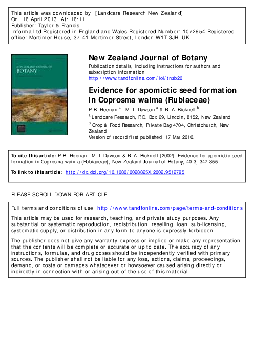 (PDF) Evidence for apomictic seed formation in Coprosma waima ...