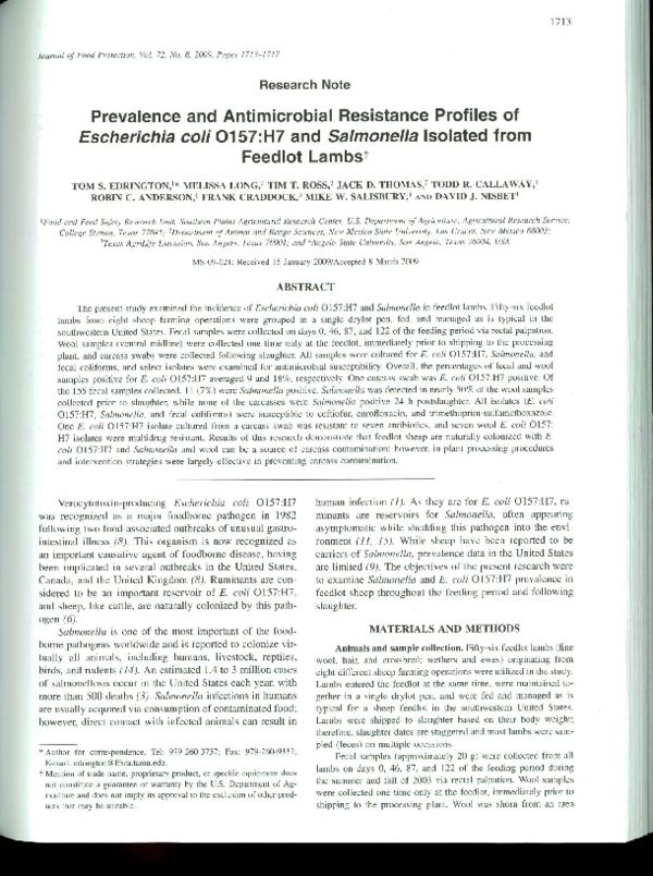 (PDF) Prevalence and antimicrobial resistance profiles of Salmonella ...