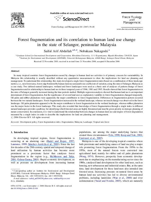 (PDF) Forest fragmentation and its correlation to human land use change ...