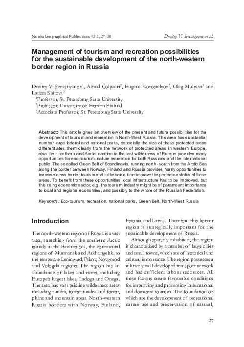 (PDF) Management of tourism and recreation possibilities for the ...