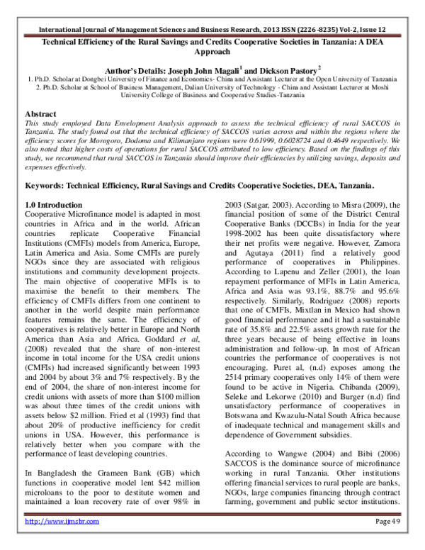 (PDF) Technical Efficiency of the Rural Savings and Credits Cooperative