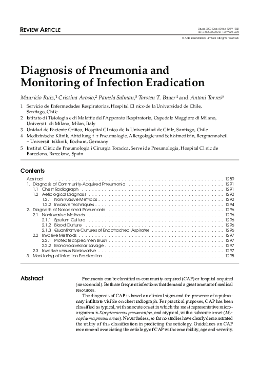 (PDF) Diagnosis of Pneumonia and Monitoring of Infection Eradication