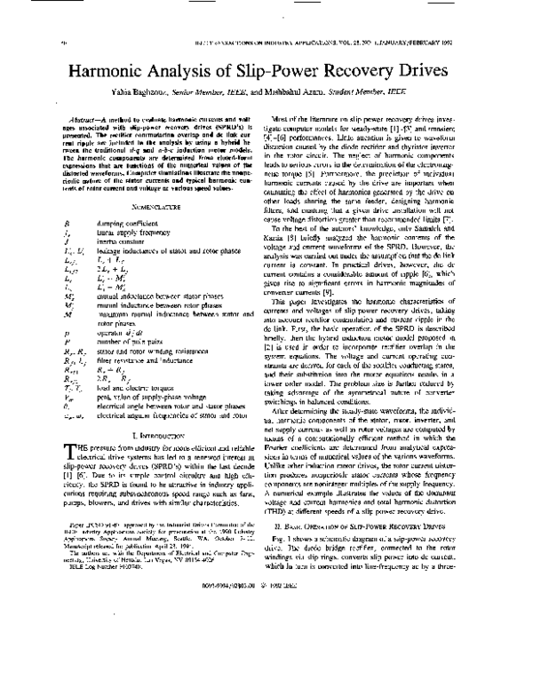 (PDF) Harmonic analysis of slip-power recovery drives