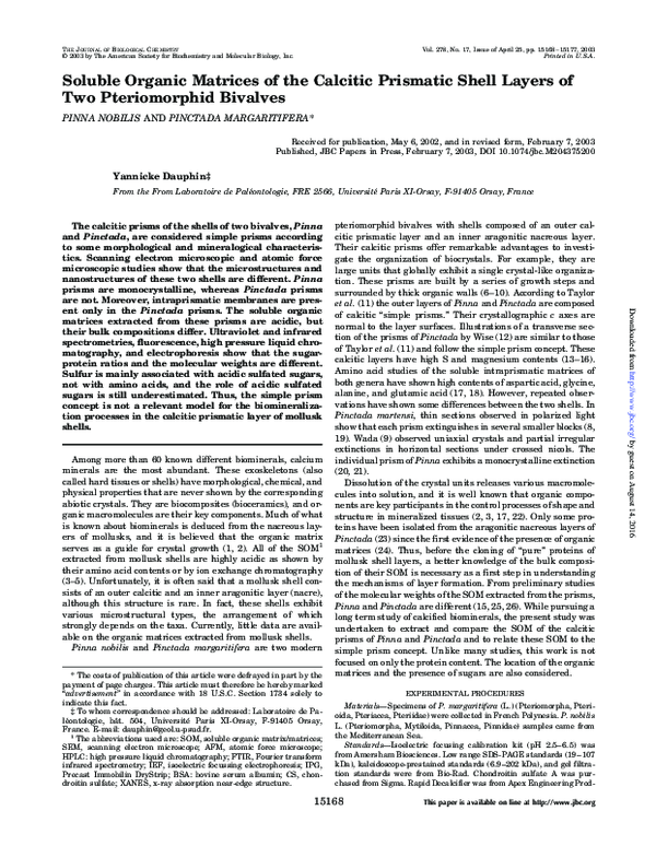 (PDF) Soluble Organic Matrices of the Calcitic Prismatic Shell Layers ...