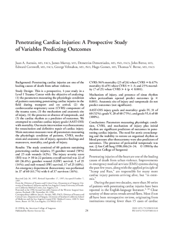 (PDF) Penetrating Cardiac Injuries: A Prospective Study of Variables ...