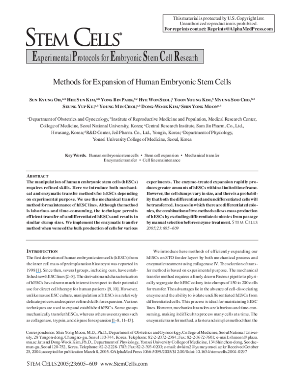 (PDF) Methods for Expansion of Human Embryonic Stem Cells