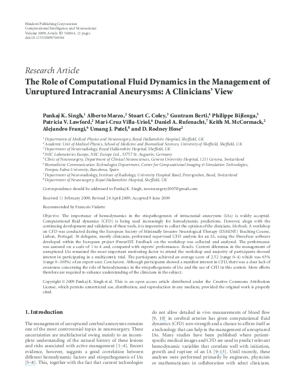 (PDF) The Role of Computational Fluid Dynamics in the Management of ...