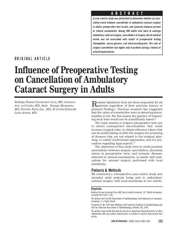 (PDF) Influence of preoperative testing on cancellation of ambulatory