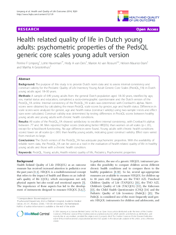 (PDF) Health related quality of life in Dutch young adults ...