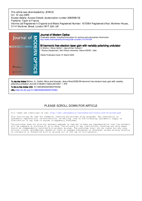(PDF) Bi-harmonic free electron laser gain with variably polarizing ...