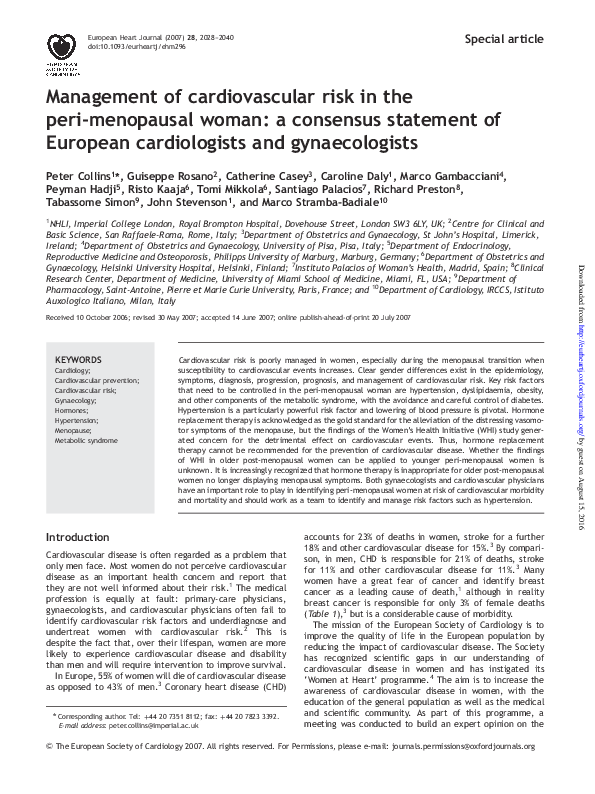 (PDF) Management of cardiovascular risk in the perimenopausal women: a ...