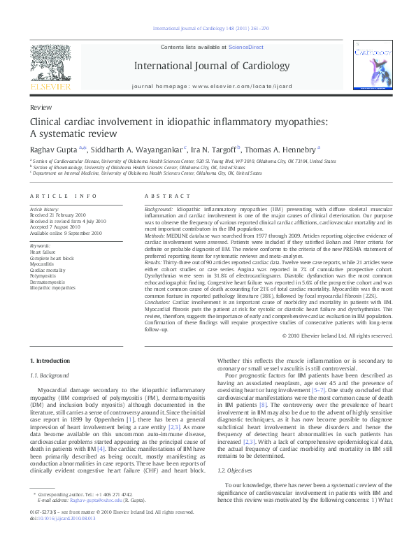 (PDF) Clinical cardiac involvement in idiopathic inflammatory ...