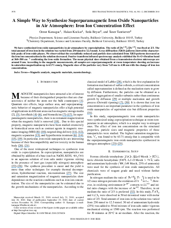 (PDF) A Simple Way to Synthesize Superparamagnetic Iron Oxide ...