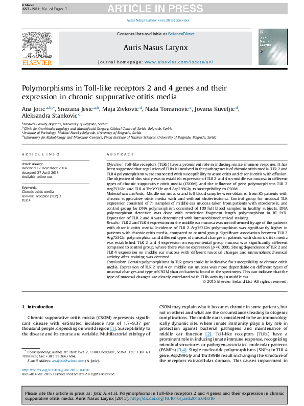 (PDF) Polymorphisms in Toll-like receptors 2 and 4 genes and their ...